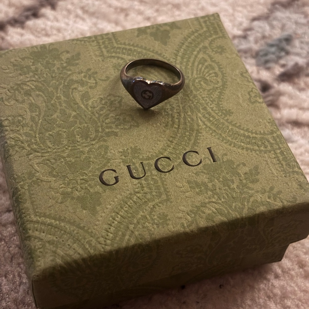 Authentic Gucci Blue Enamel Interlocking Heart Ri… - image 4